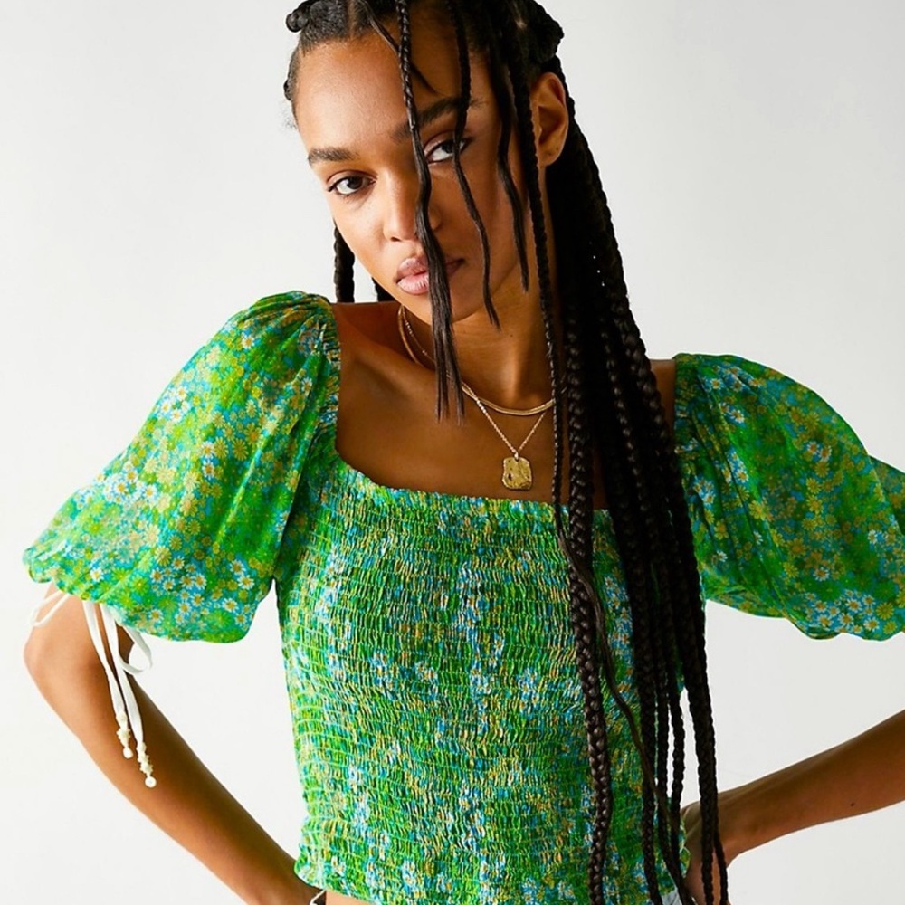 Free People Green Floral Blouse